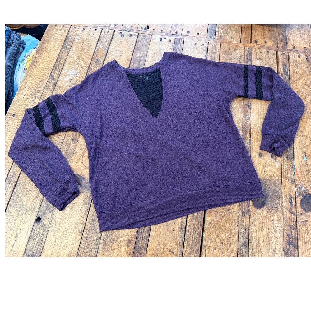 Womens M Purple Mesh Inset Pullover Sweater Y2K Alt Grunge Streetwear Goth